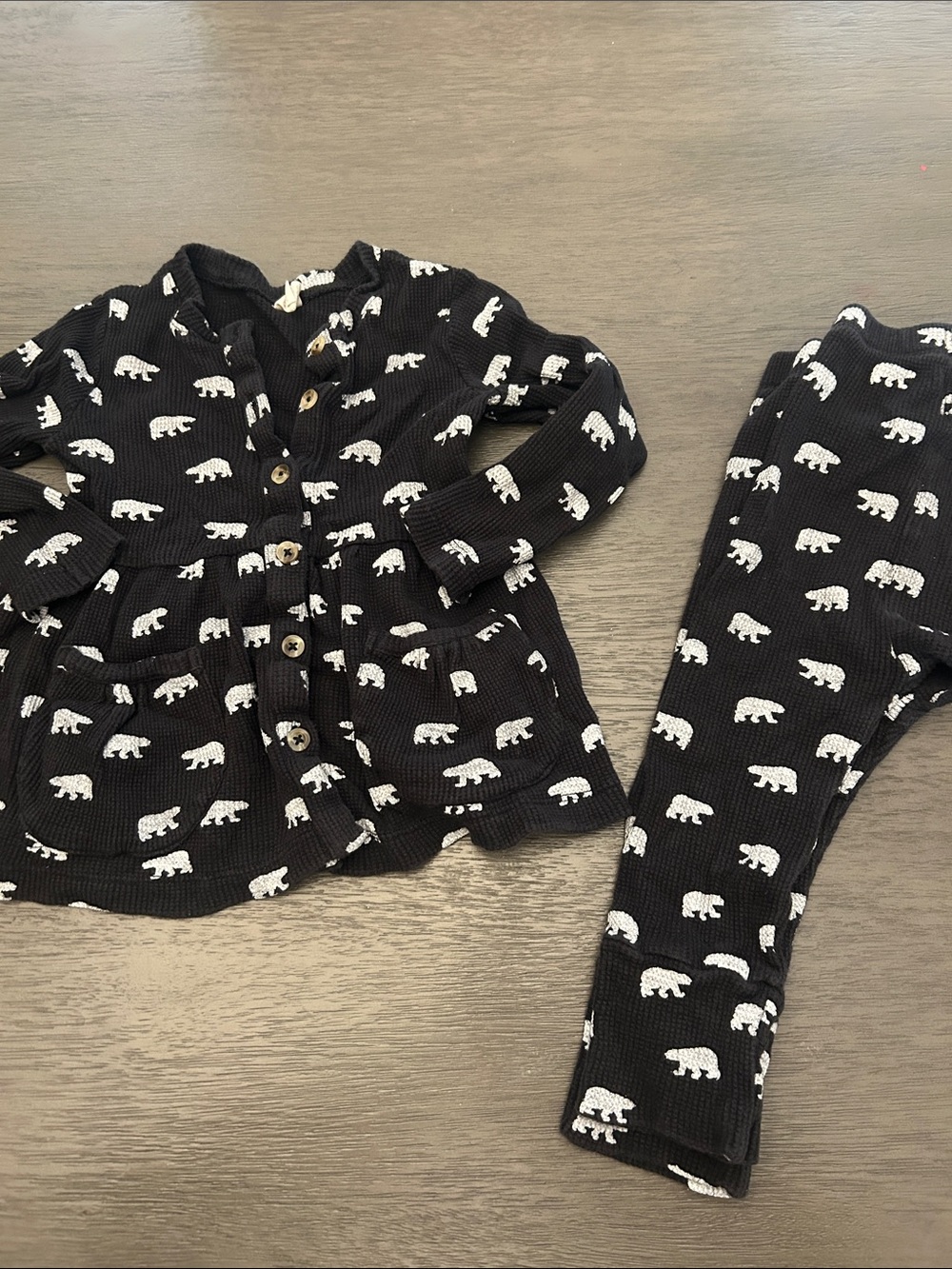 kate quinn Black and White Bear Print Kids Matching thermal Set